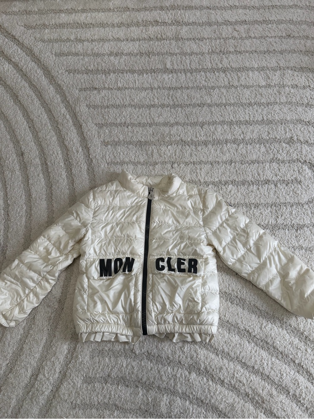 Moncler Kids Ivory Quilted Puffer Jacket with Bold Logo